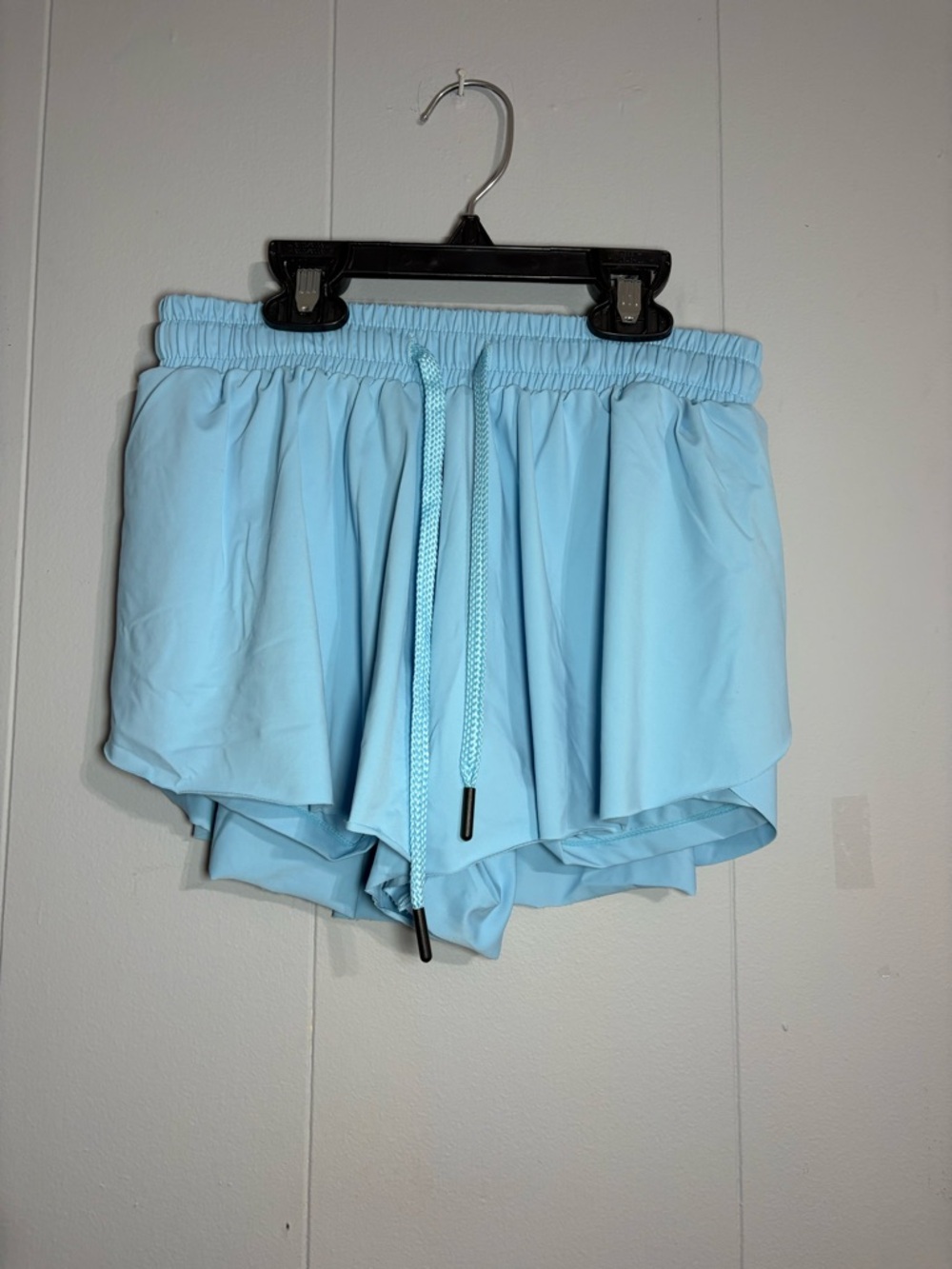 Women’s Light Blue Layered Athletic Shorts with Drawstring Waist